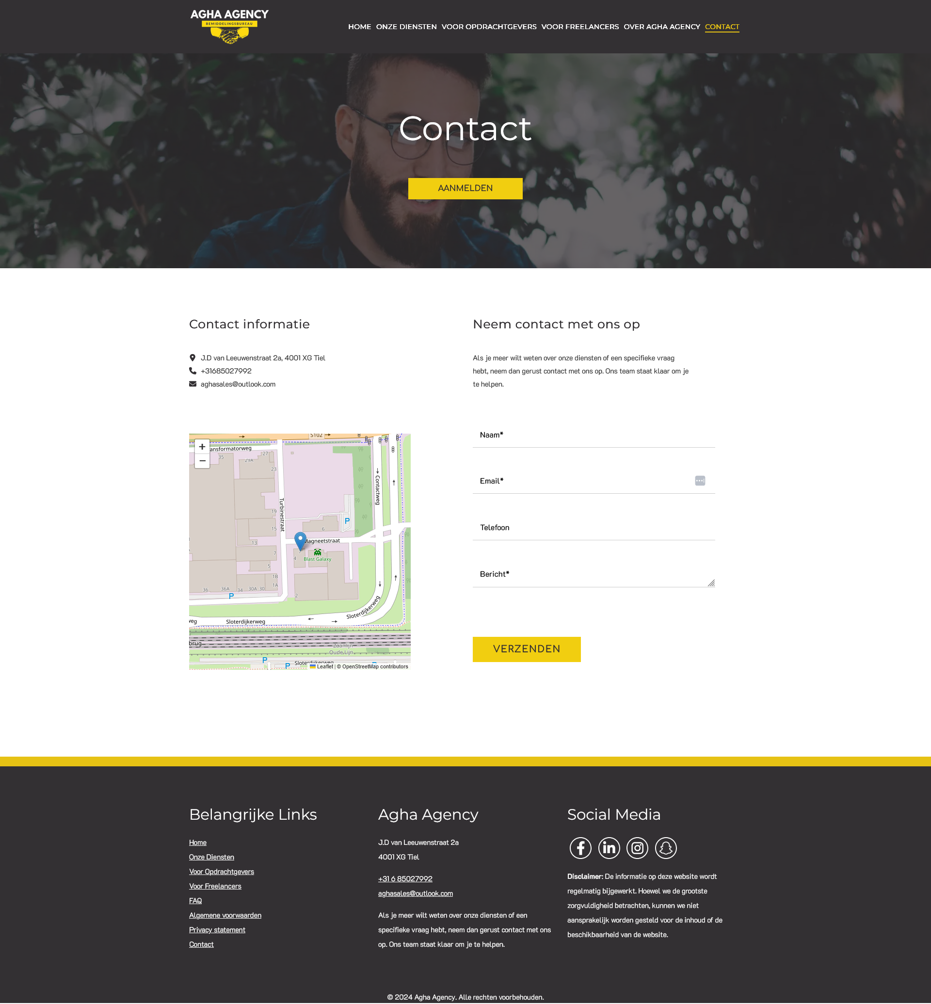 AGHA Agency contact page screenshot