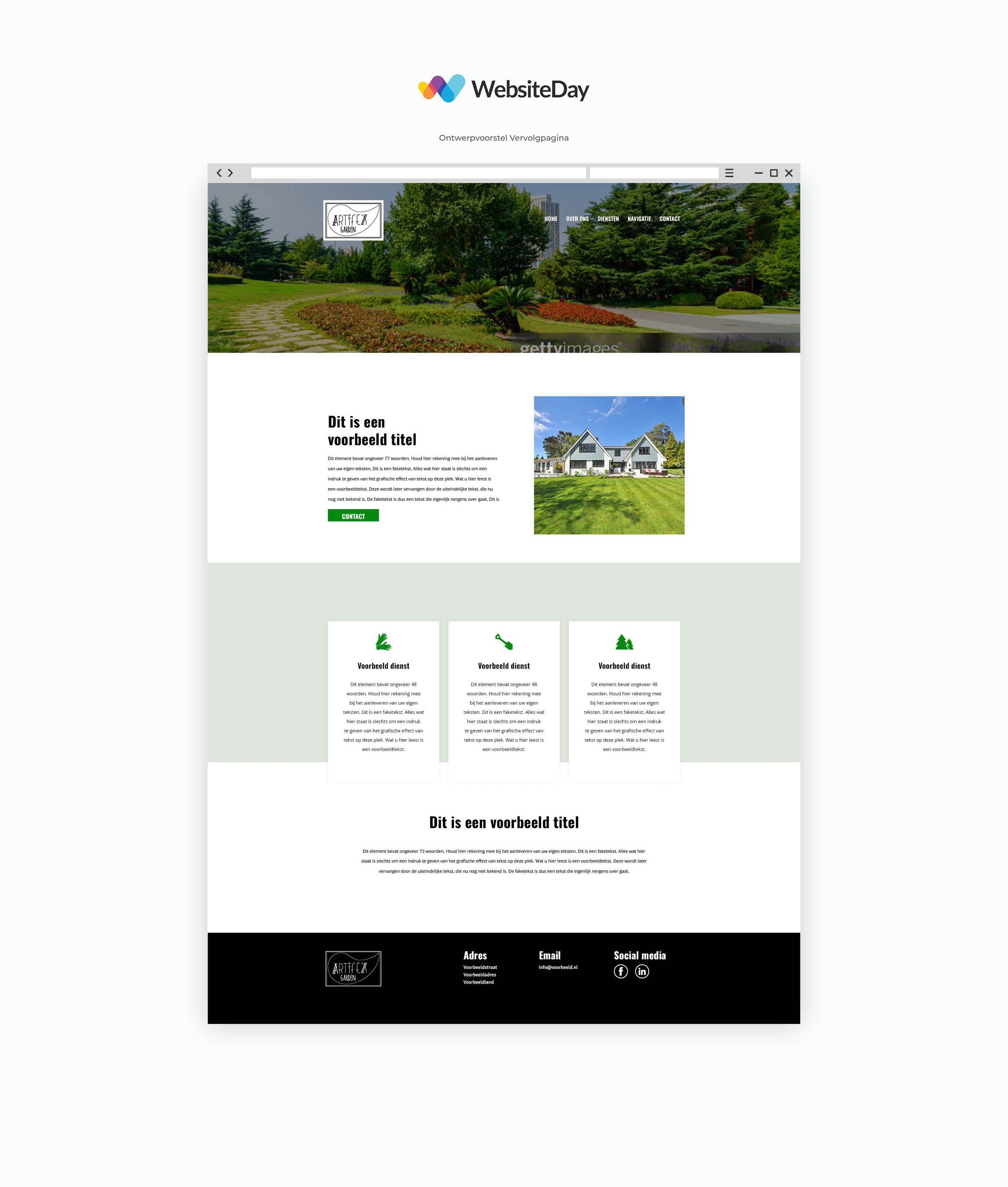 Artifex Garden contact page screenshot