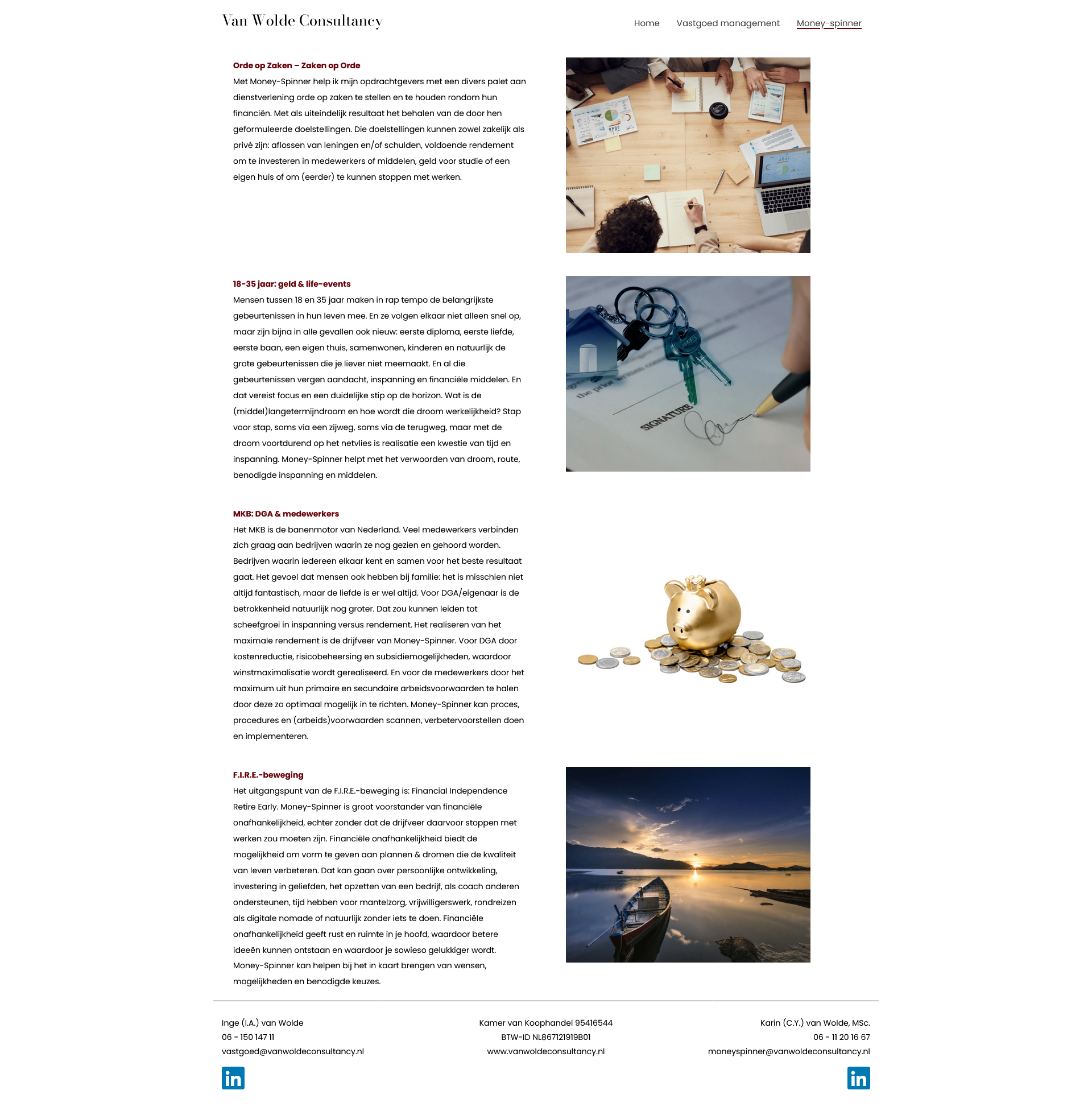 Van Wolde Consultancy contact page screenshot